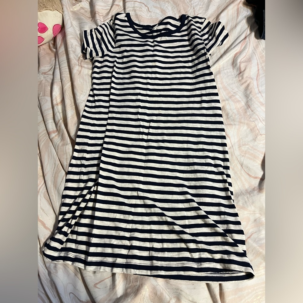 blue and white dress